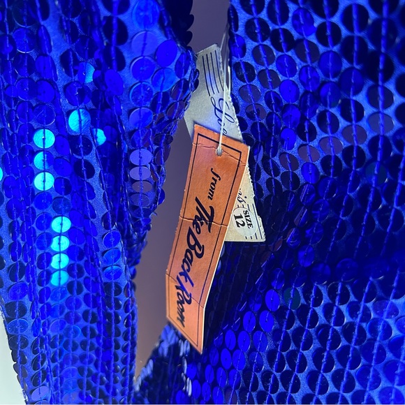 Vintage 80’s Ruffle Sequin Stretchy Low Back Evening Dress Blue NEW NWT - Picture 9 of 9